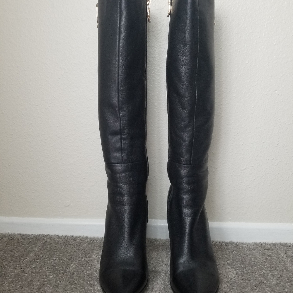 Geronea Black Leather Heel Boots